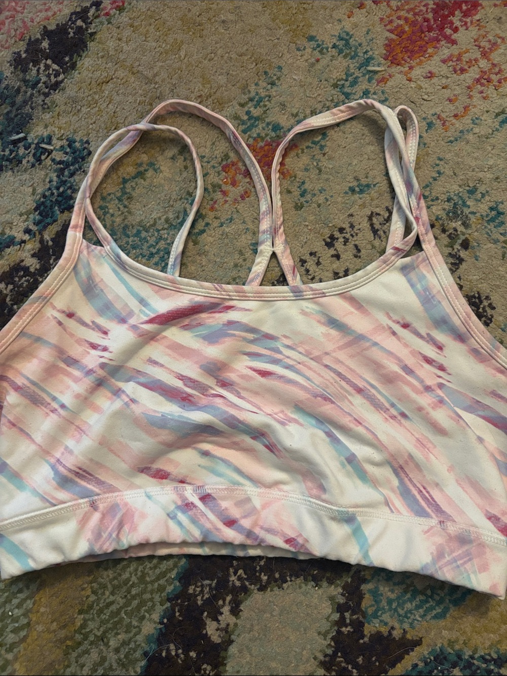 GAIAM Pastel Swirl Strappy Sports Bralette in White, Pink, Blue